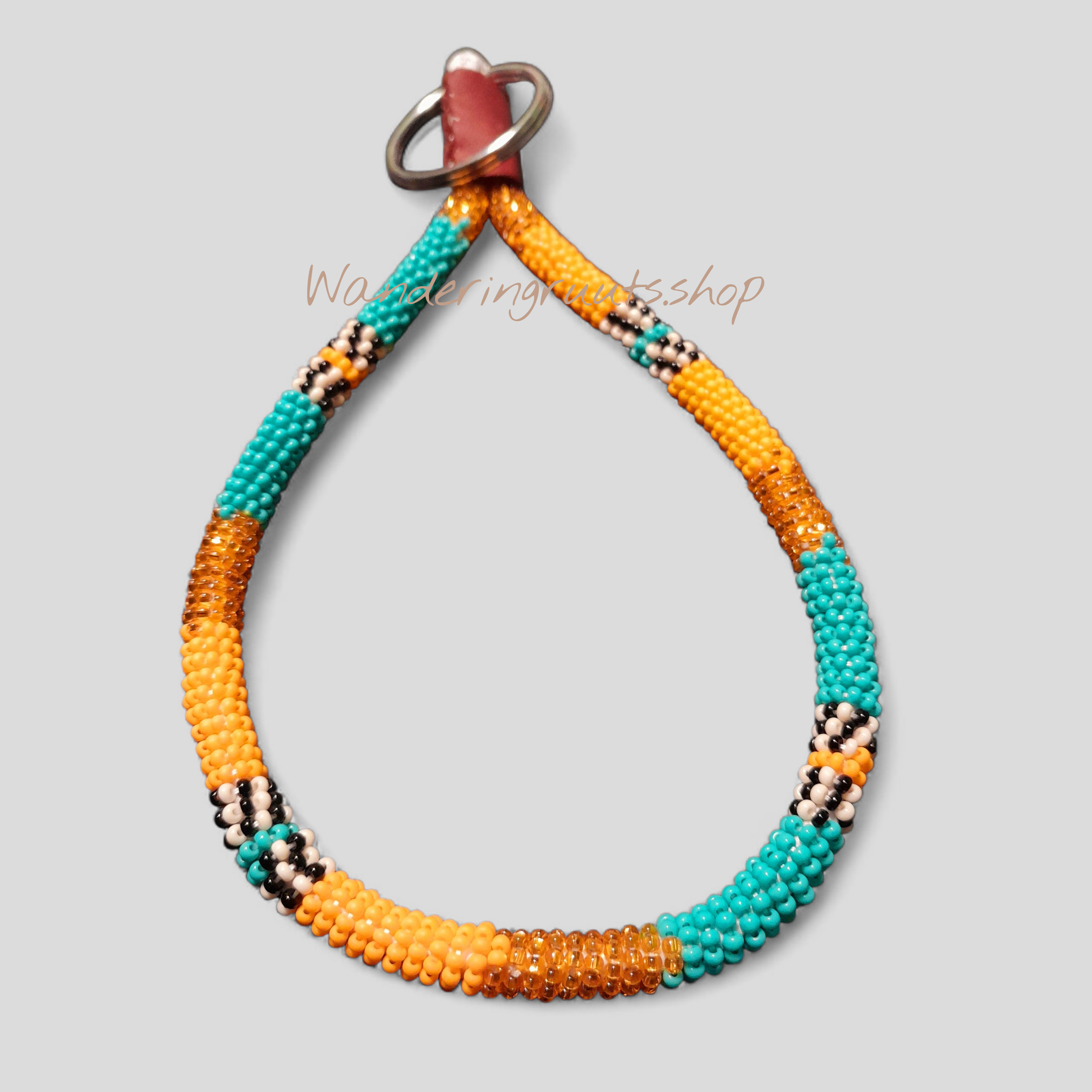 Beaded Keychain Wristlet (L) Amber & Turquoise