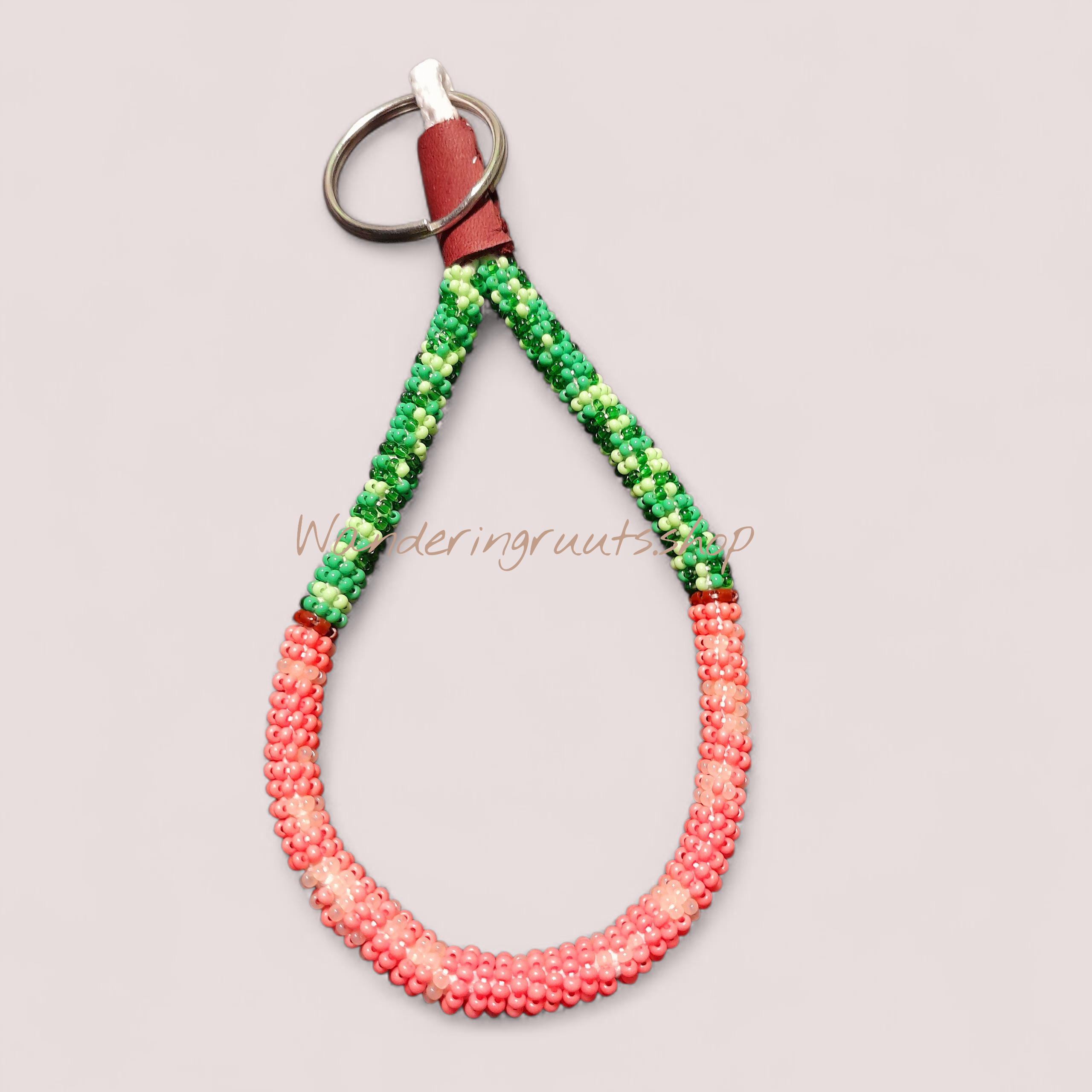 Beaded Keychain Wristlet (M) Peach Drop