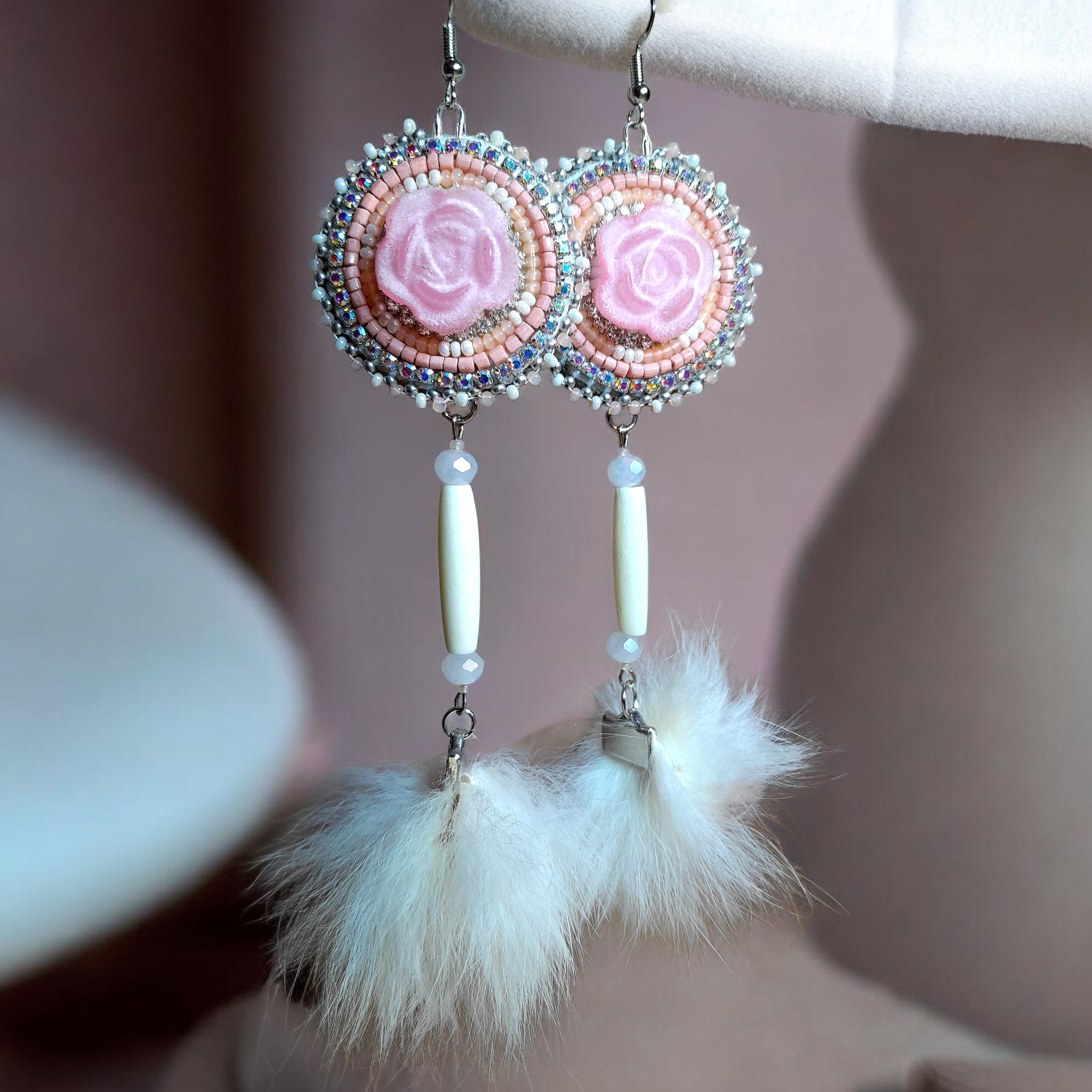 Pink🌷Rose Bunny🐇 Earrings (real rabbit fur)