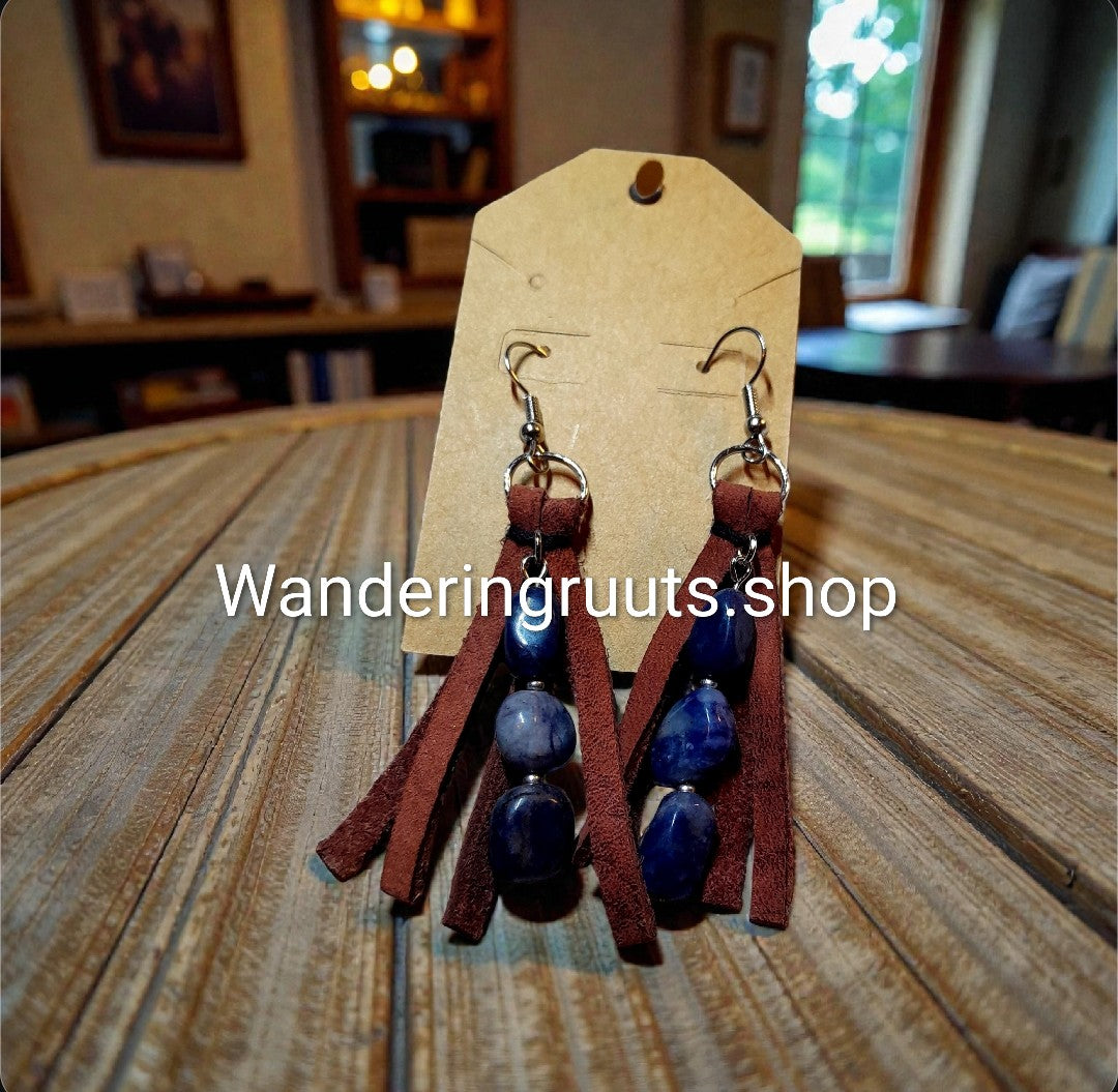 Blue💙Sodalite & Silver Accents/Leather Fringe Earrings