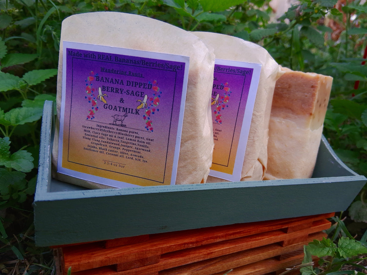 Banana DIPPED Berry-Sage & Goat Milk Face & Body Bar (cold-process) mix & match 4 for $30!